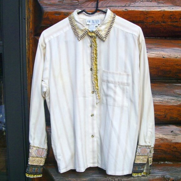 EUC Vintage Together One of a Kind Boho Beaded Embroidered Blouse SZ M - Picture 1 of 5